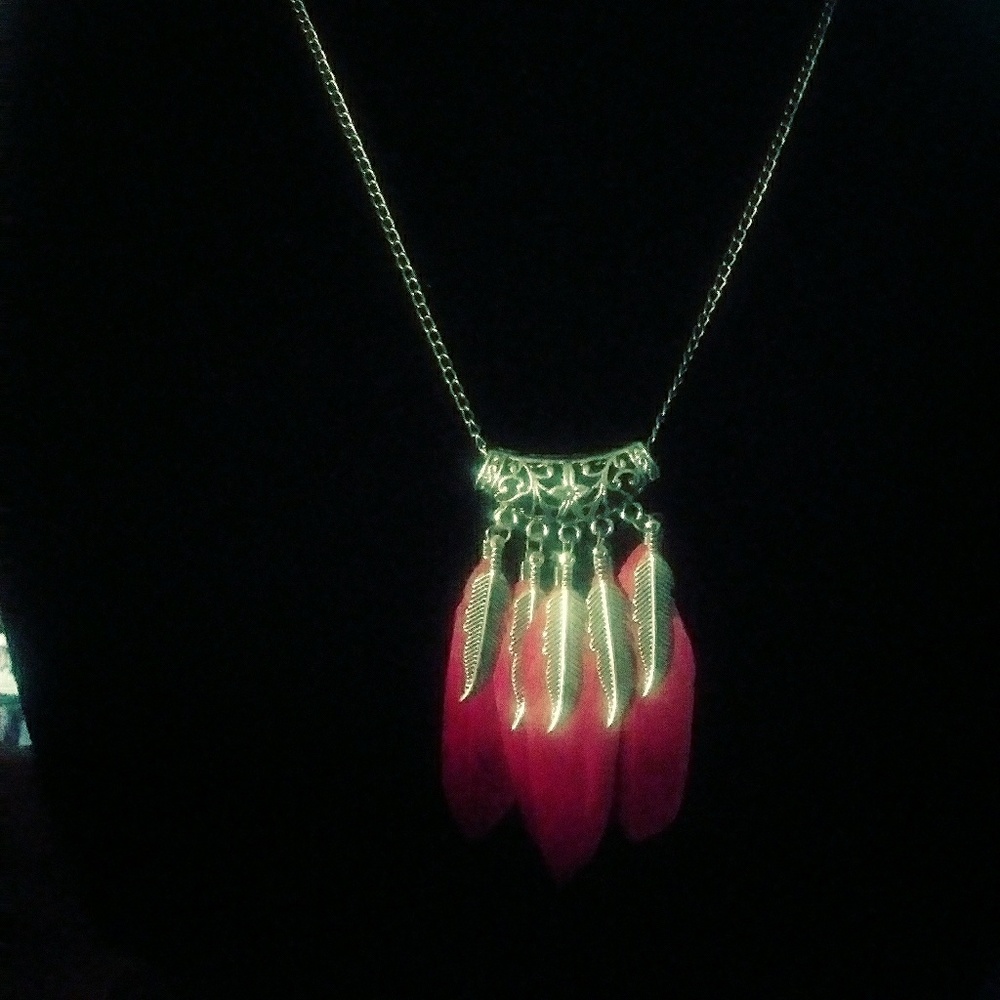 Leaf with Feathers Necklace